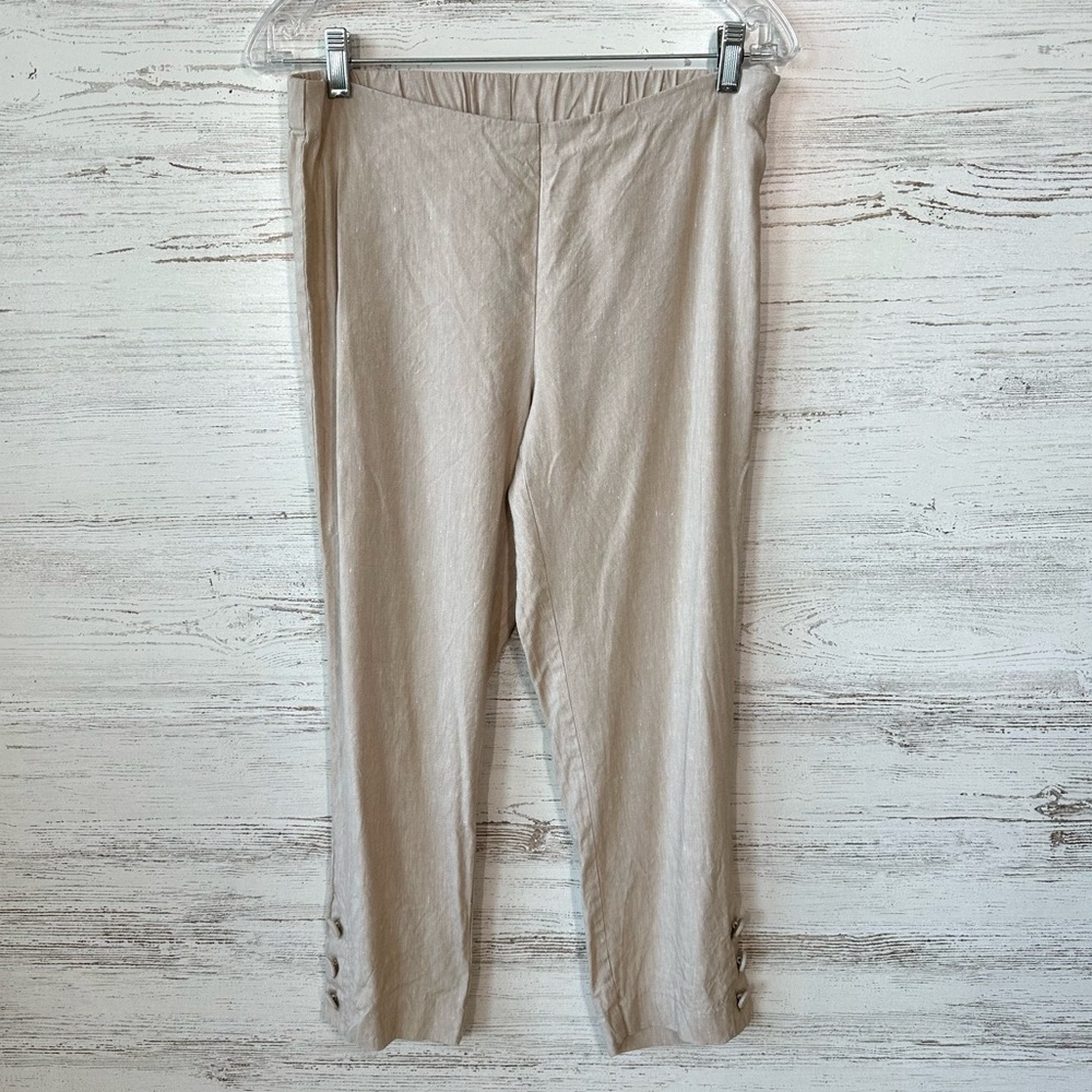 *3/$20* J. JILL Linen Stretch Cropped Button Ankle Pants SP Neutral Tan